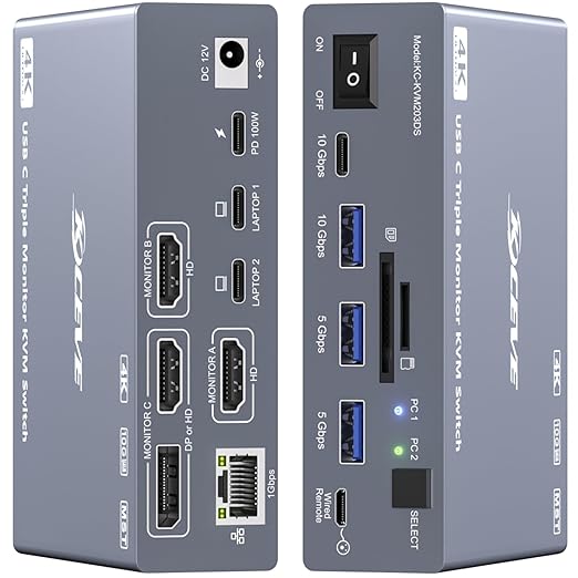 Docking Station Usb C - Conmutador KVM USB C para 3